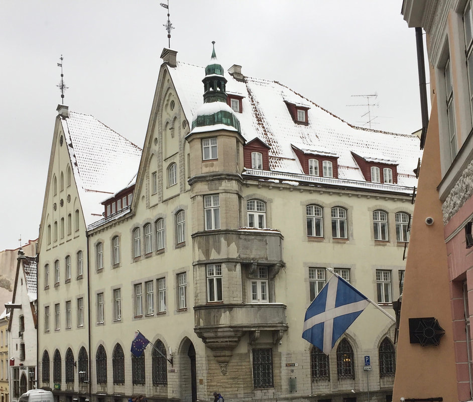 Old Town, Tallinn Estonia with the scottish saltire flag flying